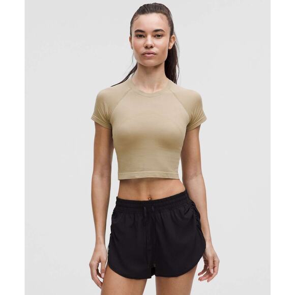 0154 NWT Lululemon Swiftly Tech Cropped Short-Sleeve Shirt 2.0 Sheer Oak Sz 0 - Picture 1 of 4